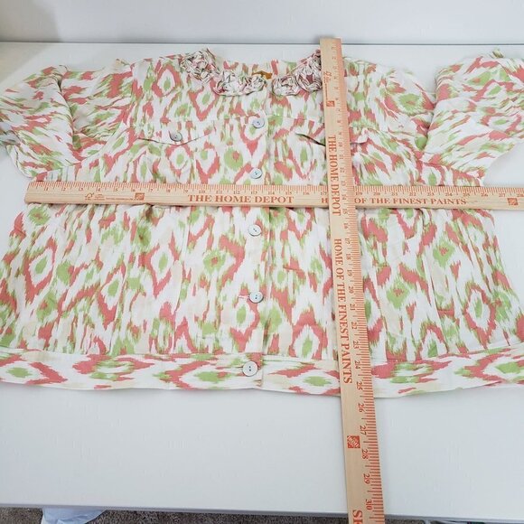 Ruby Rd Ikat Jacket Linen Rayon Beaded Lightweight Button Front Womens Size 24W - Picture 7 of 9